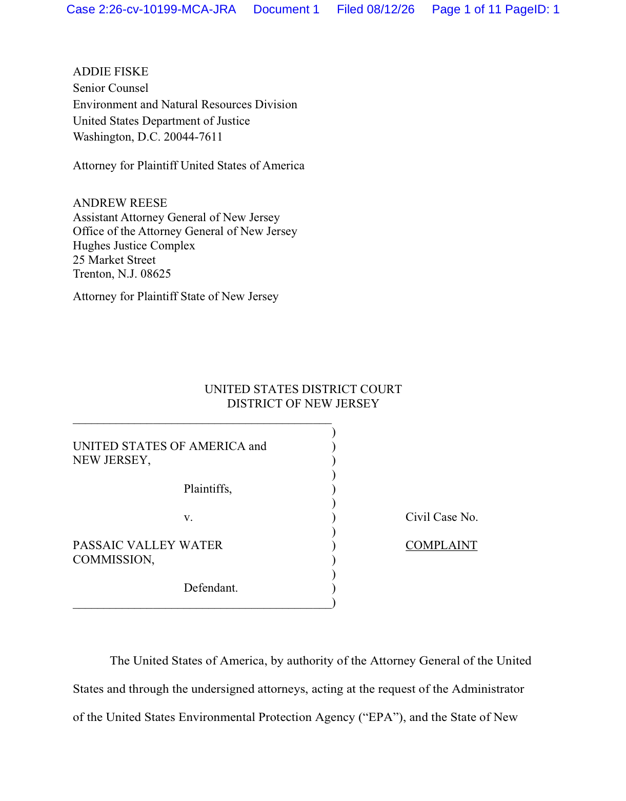 π¨π§ LAWSUIT ACCUSES NORTH JERSEY WATER UTILITY OF EXPOSING CUSTOMERS TO HEALTH RISKS